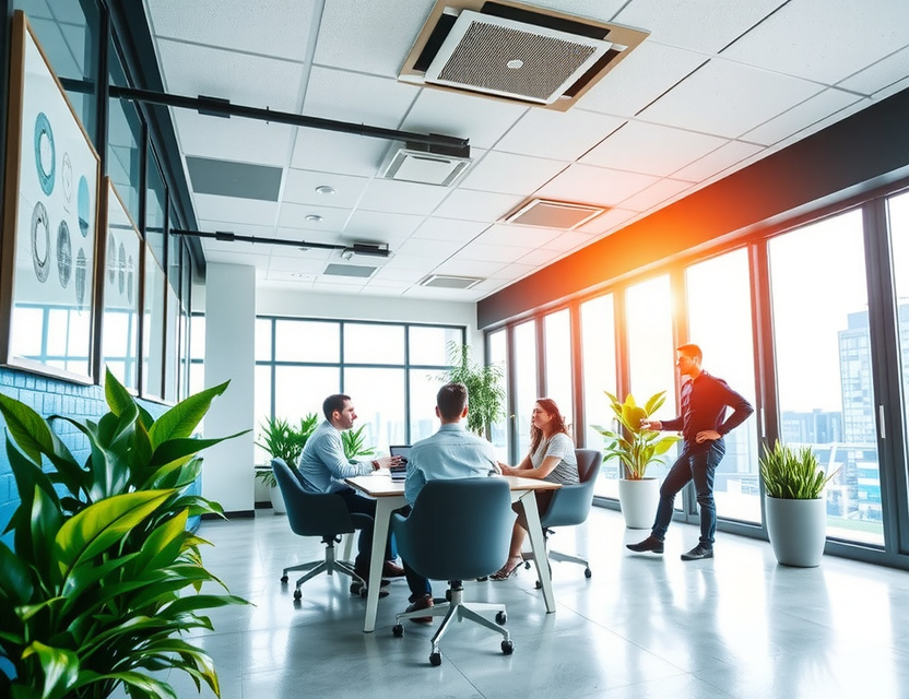 Vibrant team collaboration in modern workspace